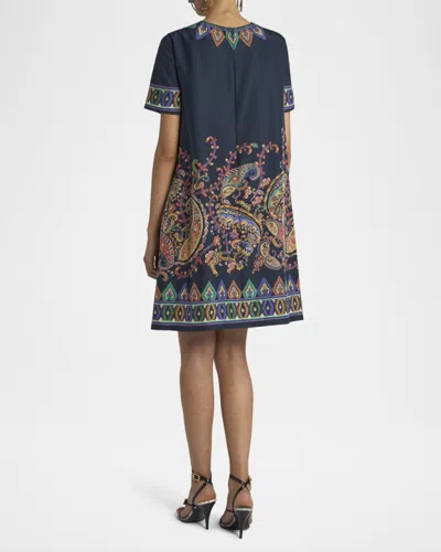 Etro Women Blue Paisley-print Habotai Silk Tunic Short Dress In Multi