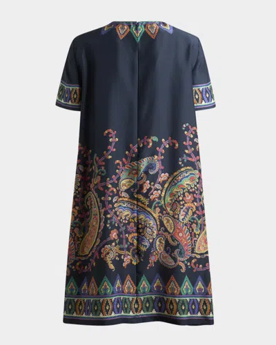 Etro Women Blue Paisley-print Habotai Silk Tunic Short Dress In Multi