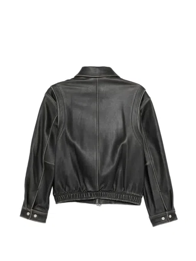 Dunst Black Jacket With Classic Collar In Leather Man In Black