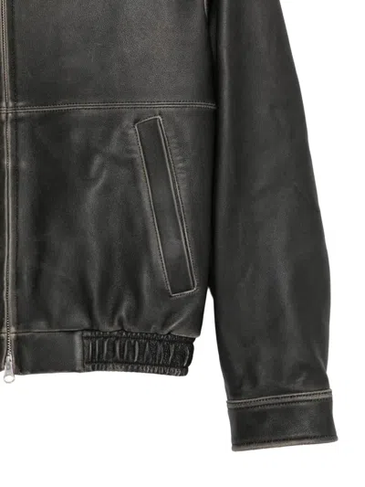 Dunst Black Jacket With Classic Collar In Leather Man In Black