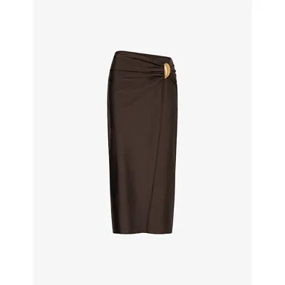 Simkhai Eiana Stretch Satin-jersey Coverup In Brown