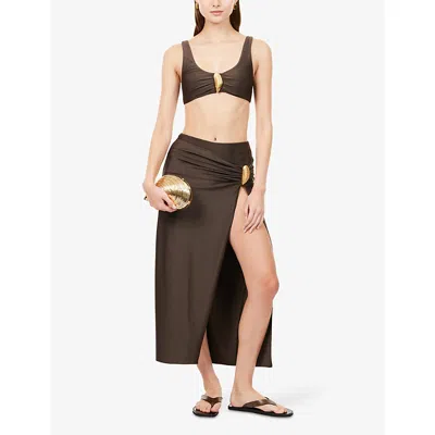 Simkhai Eiana Stretch Satin-jersey Coverup In Brown