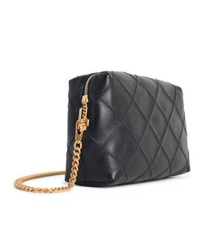 Tory Burch Fleming Black Diamond Quilted Shoulder Bag With Chain-link Shoulder Strap In Leather Woman