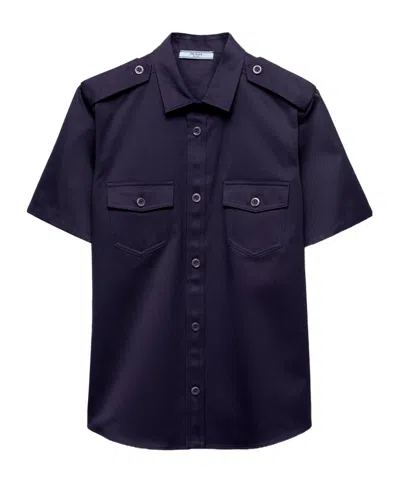Prada Short-sleeved Buttoned Shirt In Blue