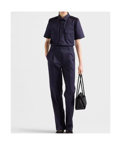 Prada Short-sleeved Buttoned Shirt In Blue