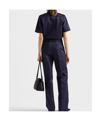 Prada Short-sleeved Buttoned Shirt In Blue