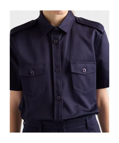 Prada Short-sleeved Buttoned Shirt In Blue