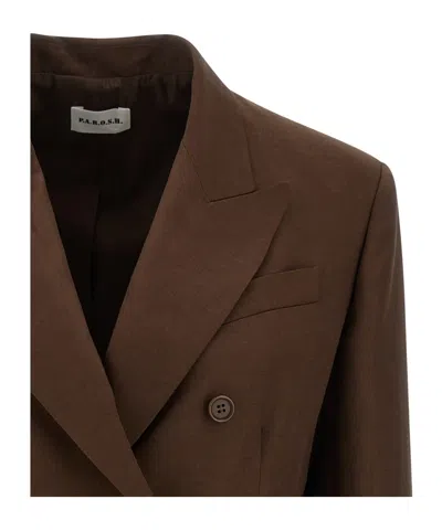 P.a.r.o.s.h Double Breasted Blazer Structured Shoulders In Brown