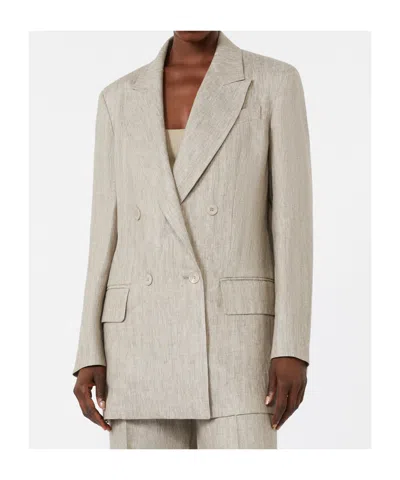 Max Mara Double-breasted Linen Blazer With Wide Lapels In Neutral