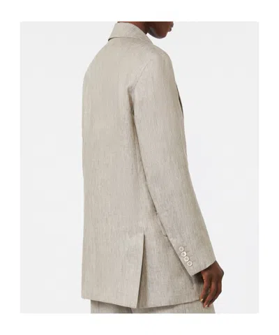 Max Mara Double-breasted Linen Blazer With Wide Lapels In Neutral