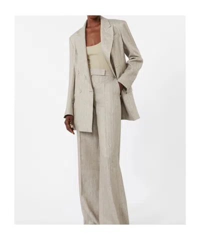 Max Mara Double-breasted Linen Blazer With Wide Lapels In Neutral