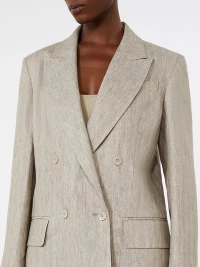 Max Mara Double-breasted Linen Blazer With Wide Lapels In Neutral