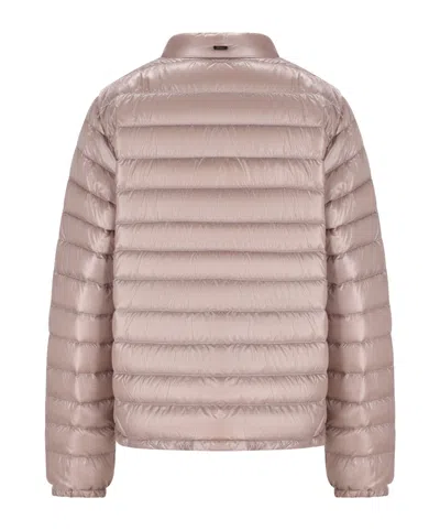Herno High Collar Quilted Coat Side Pockets In Pink