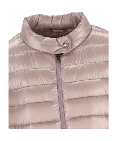 Herno High Collar Quilted Coat Side Pockets In Pink