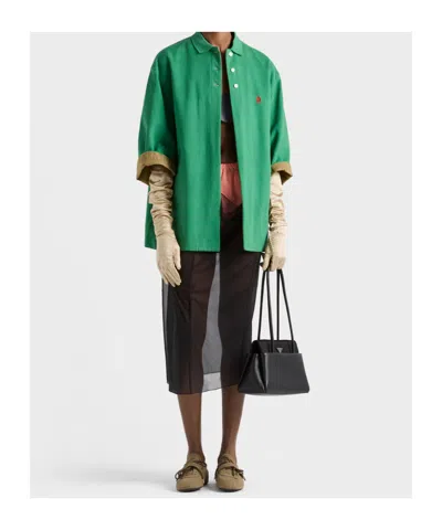 Prada Bicolor Polyethylene Biker Jacket In Green