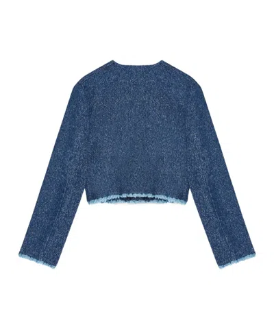 Emporio Armani Cropped Jacket In Buttoned Denim In Blue