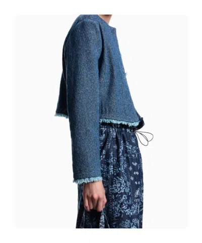 Emporio Armani Cropped Jacket In Buttoned Denim In Blue