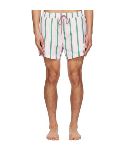 Thom Browne Drawstring Striped Printed Swim Trunks In Blue