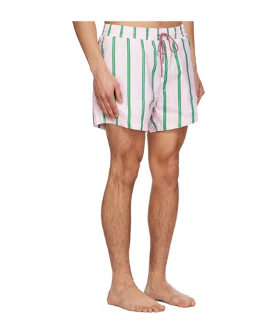 Thom Browne Drawstring Striped Printed Swim Trunks In Blue