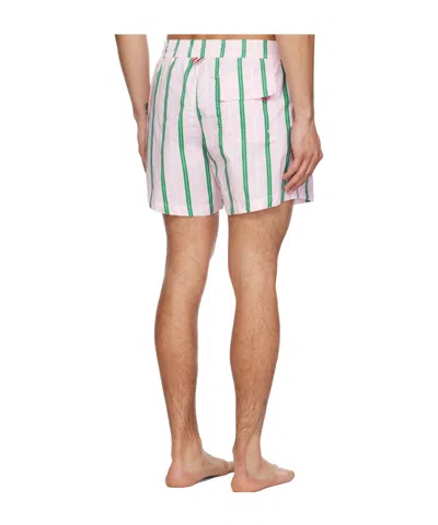 Thom Browne Drawstring Striped Printed Swim Trunks In Blue