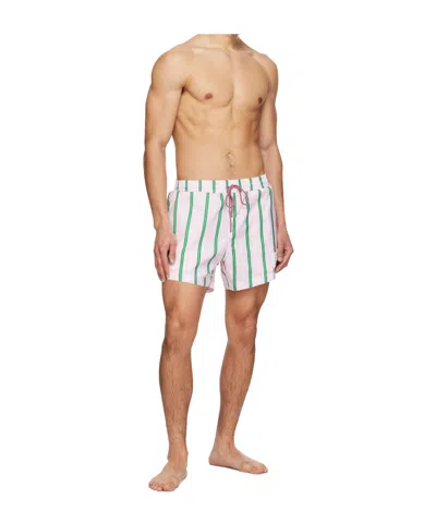 Thom Browne Drawstring Striped Printed Swim Trunks In Blue