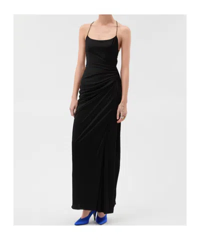 Versace Draped Viscose Liquid Jersey Gown In Black
