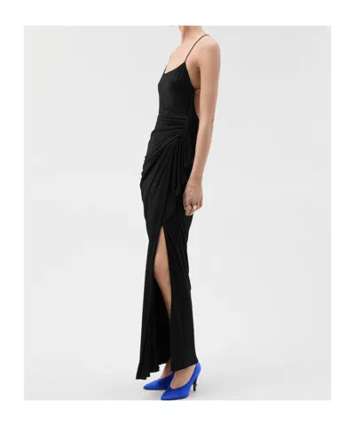 Versace Draped Viscose Liquid Jersey Gown In Black