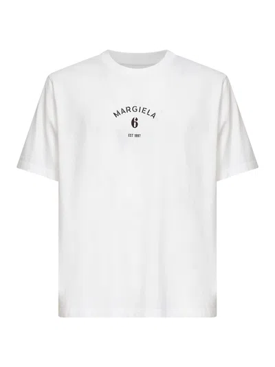 Mm6 Maison Margiela Logo Cotton Crew Neck Short Sleeve T-shirt In White