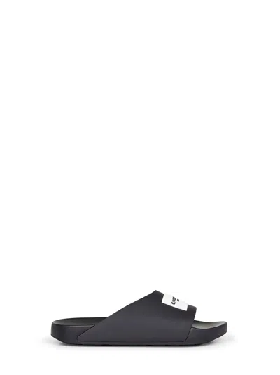 Givenchy Black Sandals With Wide Band And Contrasting Logo Patch In Rubber Man