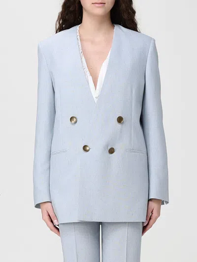 Alberta Ferretti Jacket Long Sleeves Padded Shoulders Buttons Lapels In Blue