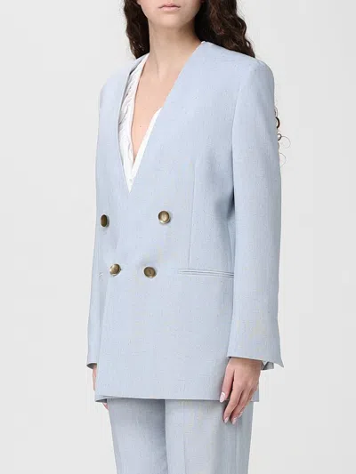 Alberta Ferretti Jacket Long Sleeves Padded Shoulders Buttons Lapels In Blue