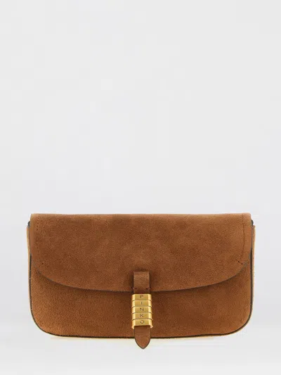Pinko Saddle Flat Medium Shoulder Bag In Brown