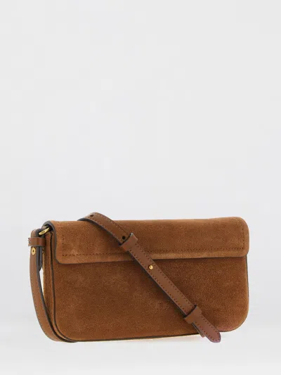 Pinko Saddle Flat Medium Shoulder Bag In Brown