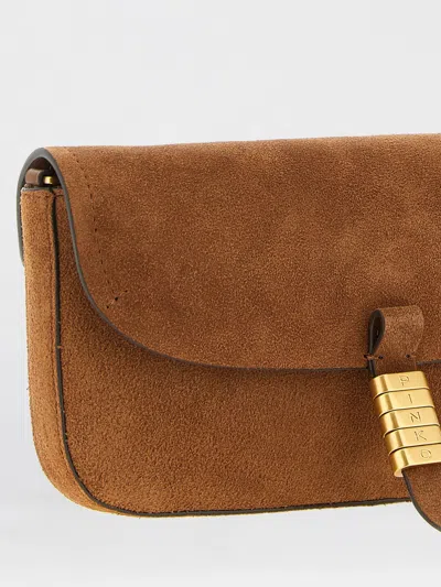 Pinko Saddle Flat Medium Shoulder Bag In Brown