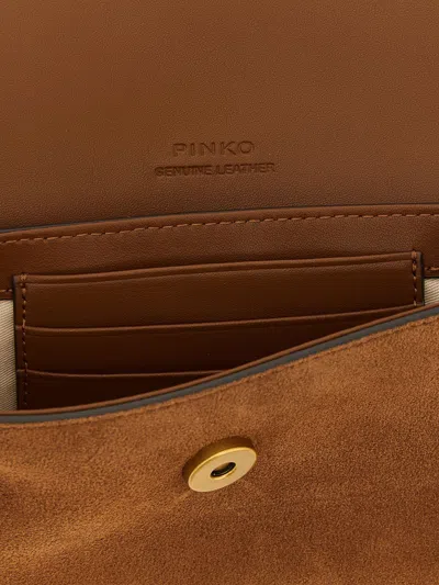 Pinko Saddle Flat Medium Shoulder Bag In Brown