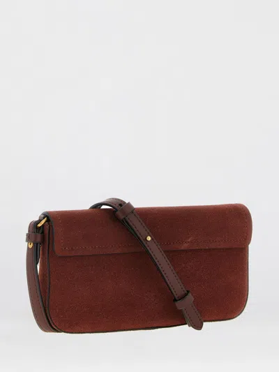 Pinko Medium Suede Clutch Bag Adjustable Strap In Brown