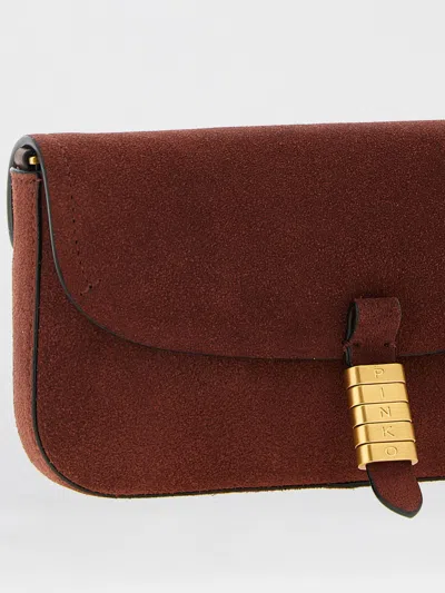 Pinko Medium Suede Clutch Bag Adjustable Strap In Brown