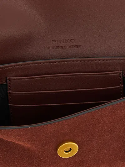 Pinko Medium Suede Clutch Bag Adjustable Strap In Brown