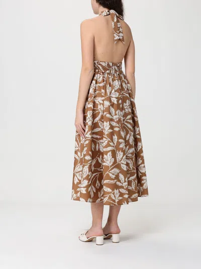 Max Mara Halterneck Printed Cotton Midi Dress In Brown