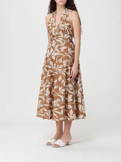 Max Mara Halterneck Printed Cotton Midi Dress In Brown