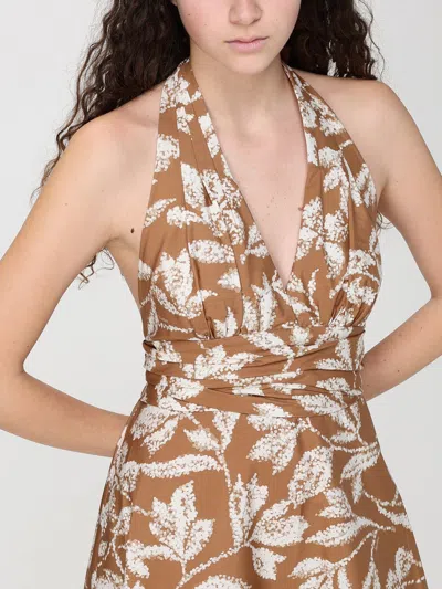 Max Mara Halterneck Printed Cotton Midi Dress In Brown