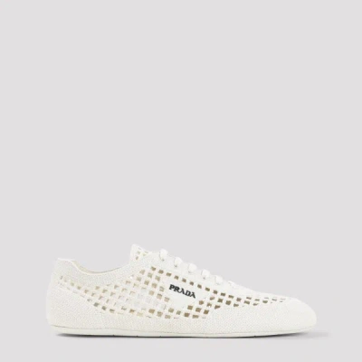 Prada Collapse Crochet Knit Low-top Sneakers In Neutral