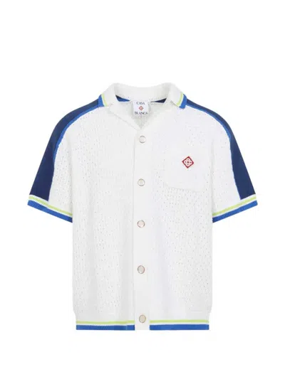 Casablanca Contrasting Trims Chest Pocket Logo-embroidered Short-sleeve Button-up Shirt In White