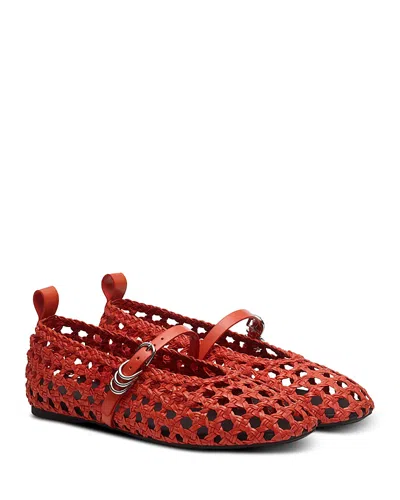 Rag & Bone Orange Spire Woven Mary Jane Faux-leather Flats In Red