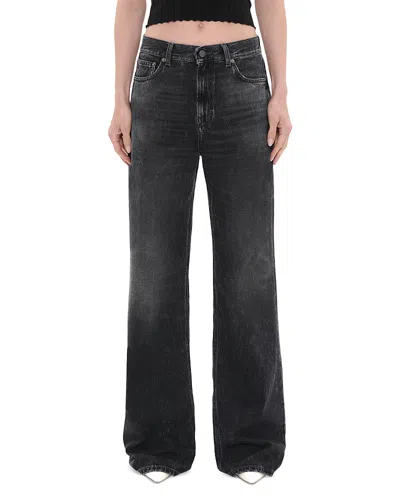 Haikure 'korea' Grey Jeans With Faded Effect And Logo Patch On The Back In Cotton Woman In Black