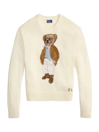 Polo Ralph Lauren Cotton Bear Long Sleeve Crew Neck In White