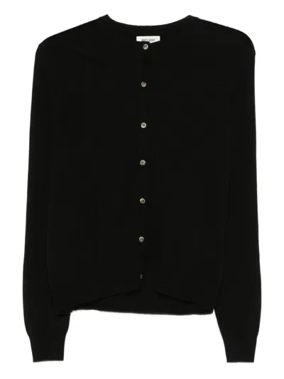 Soft Goat Buttoned Crew Neck Sweater In Black