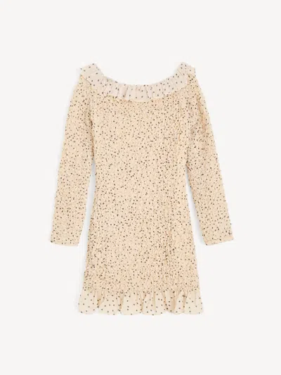 By Malene Birger Corinette Off The Shoulder Mini Dress In Polka Dot Print In Neutral