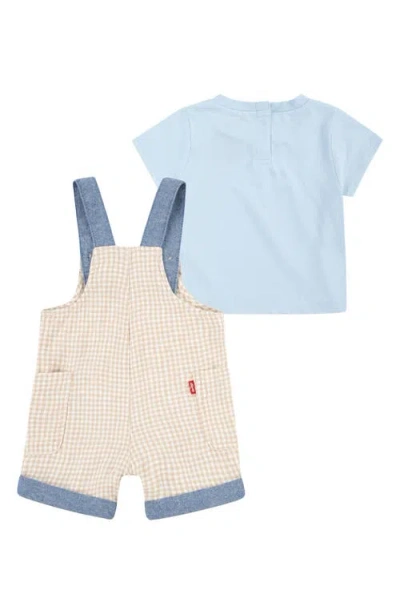 Levi's Logo Patch T-shirt & Gingham Shortalls Set In Multi