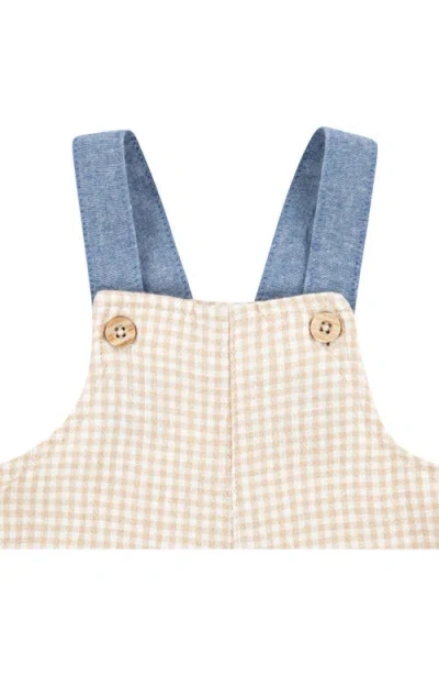 Levi's Logo Patch T-shirt & Gingham Shortalls Set In Multi